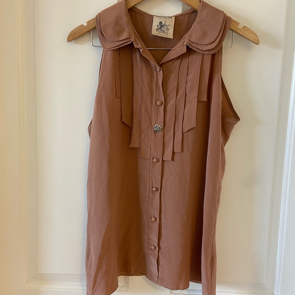 Women’s Semi Couture Silk Blouse Tank Top Size 44 EU Tan